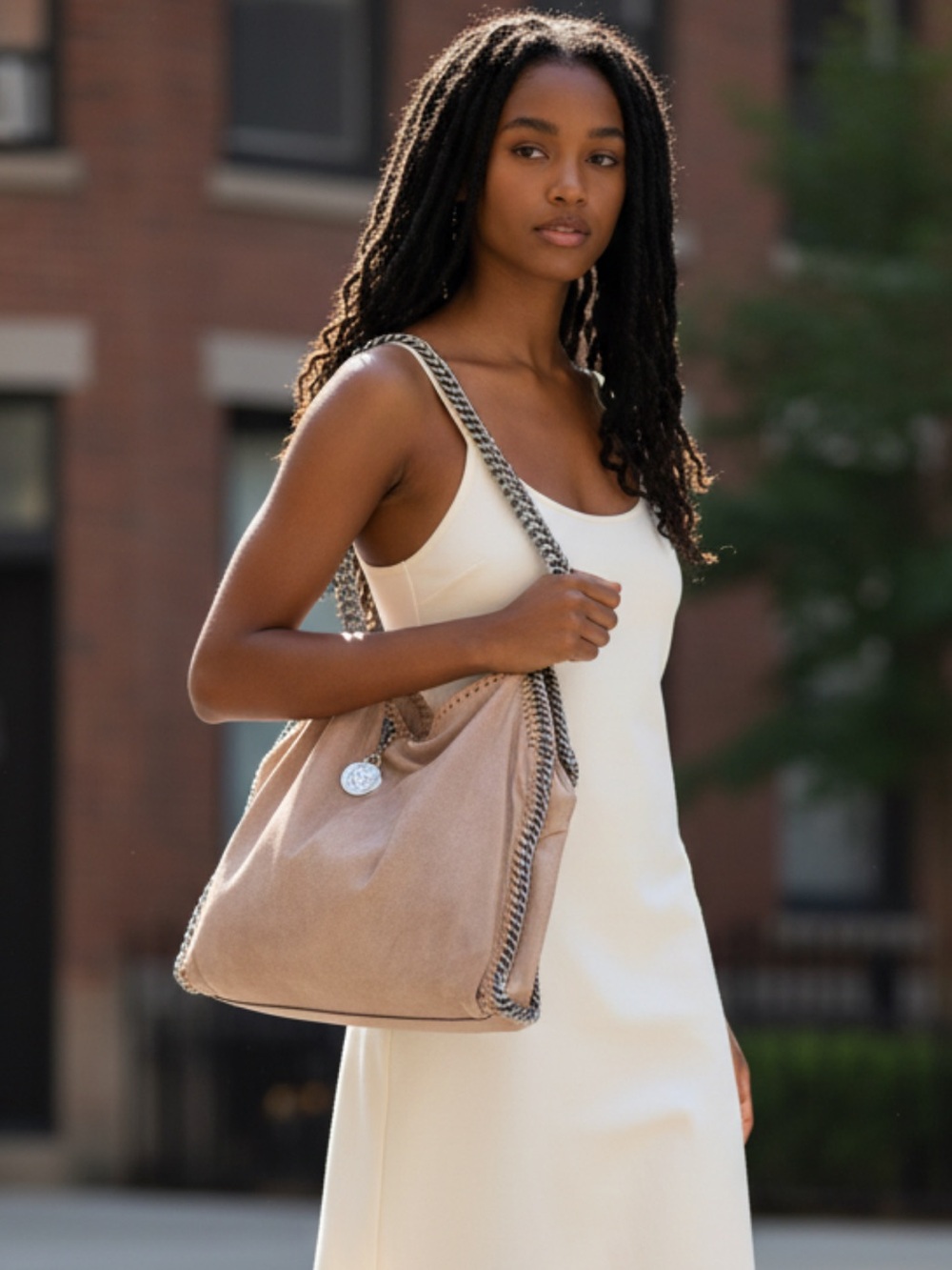Stella McCartney Beige Shoulder Bag with Chain Trim